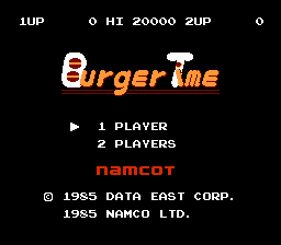 Burgertime title screen for NES